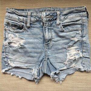 American Eagle Outfitters Women's Distressed Denim Shorts - Light Blue High Rise